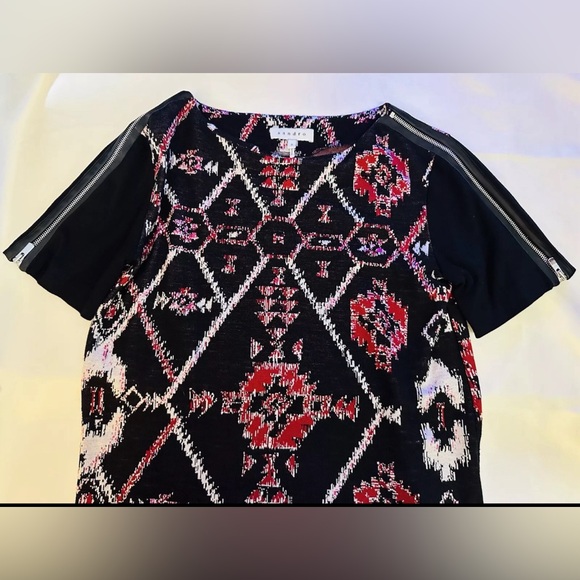 SANDRO PARIS Office Siren Blouse Sz2 US M Cowhide Leather Zip Sleeve Geometric - Picture 9 of 13